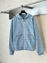 Louis Vuitton Tyler collaboration colorful jacquard hooded zip-up denim jacket